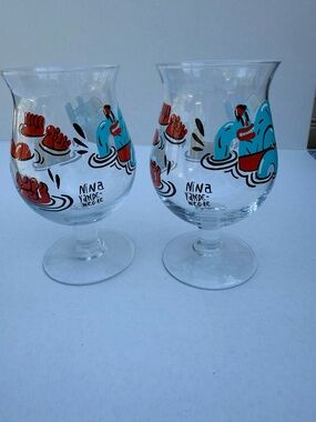 Nina Yande-Weghe Cartoon Stemmed Glasses — Blue & Red Accents (Set of 2)